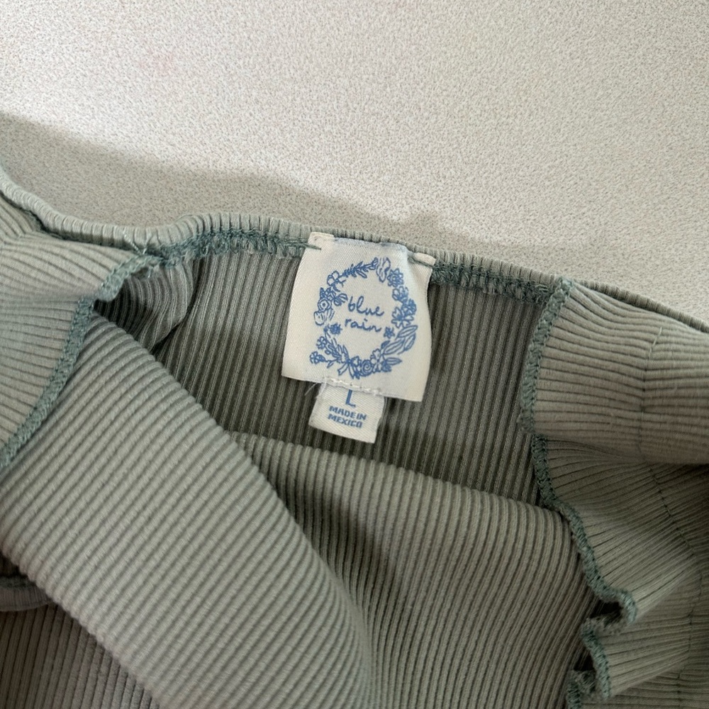 Blue Rain Sage Green Ribbed One-Piece Bodysuit with Ruffle Straps - Picture 3 of 5
